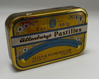 Vintage Allenburys Pastilles Tin 2oz Glycerine Blackcurrant England Apothecary Candy Tin