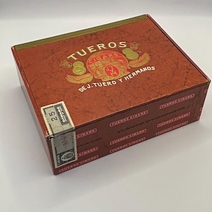Vintage Tuero Cigar Box | Habana Graphics | Repurposed First Day Cover Storage | Embossed Lid | Canadian Tax Stamp