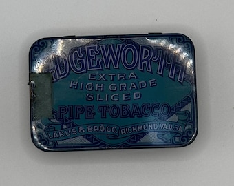 Vintage Edgeworth Pipe Tobacco Tin – Blue Advertising Tin – Larus & Bro Co Richmond VA – Hinged Lid – Tobacciana Collectible