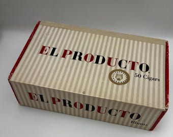 Vintage El Producto Blunts Cigar Box Display Case 50 Cigars 2 for 25 Advertising Box Mid Century Tobacciana Red Lyre Lady Graphic