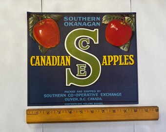 Vintage Canadian Apples Crate Label: Southern Okanagan, Oliver BC – Minimalist SE Design