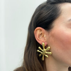 Gold Geometric Big Earrings,Big Flashy Gold Earrings, Modern Sculptural Jewelry,Large Gold Plated Earrings,Asymmetric Big Eaarings,