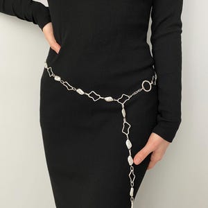 Silver Metal Chain Belt Woman, Silver Statement Belt, Adjustable Belt, Silver Buckle Belt, Party Festival Dance Belt