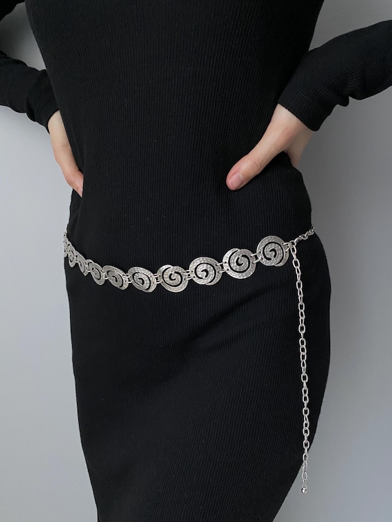 Silver Chain Belt, Adjustable Spiral Motif, Party Accessory  display picture 2