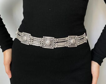 Silver Western Medallion Chain Belt Boho Western Concho Chain Belt – Vintage Silver Adjustable  main image 3