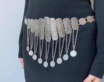Silver Plated Boho Belt: Adjustable Metal Waist Chain