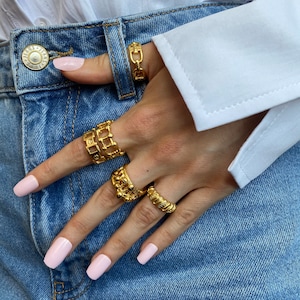 Unique Gold Statement Ring - Chunky, Textured, and Chain-Inspired Designs