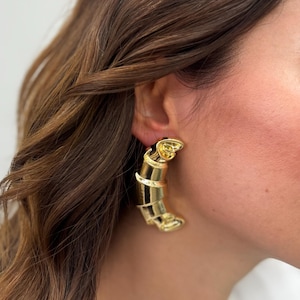 Bold Sculptural Gold Earrings | Chunky Artistic Statement Hoops | Hypoallergenic Ear Jewelry
