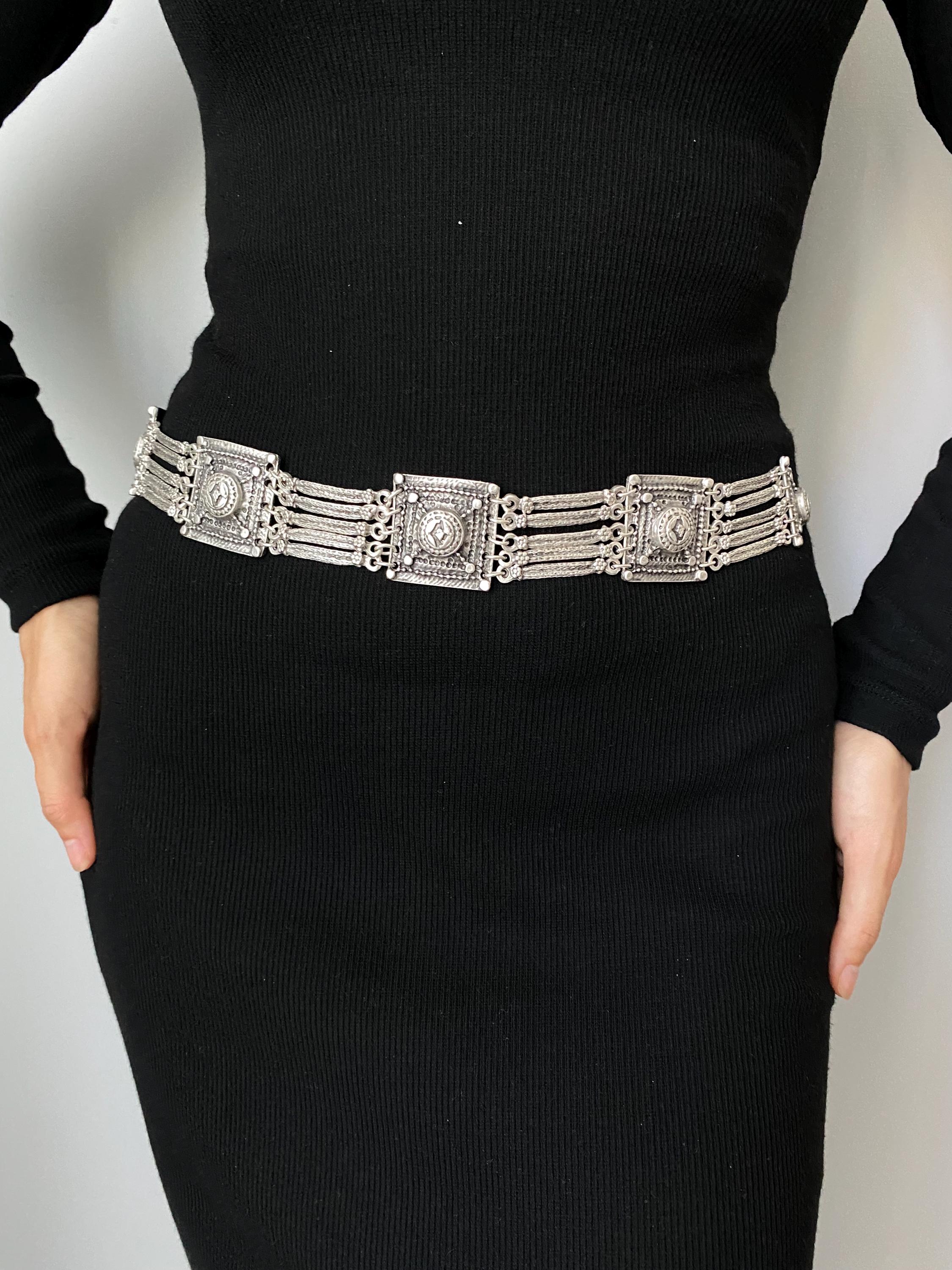 MOD  60’s Style  Silver Metal Boho Belt Boho Vintage Silver Metal Waist Belt, Ethnic Statement  main image 2