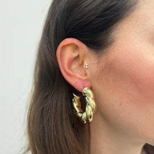 Twist Huggie Hoop Earrings, Zircon gold plated,Large Twist Hoops Thick Gold Twist Large Gold Hoops