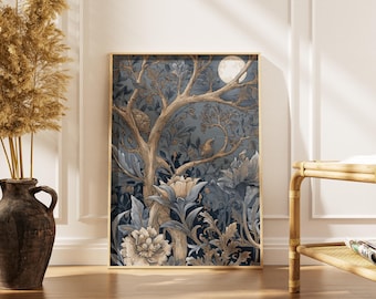 Impressão da Floresta da Lua Cheia inspirada em William Morris: Pôster de exposição vintage