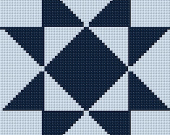 Blue Tonal Quilt Square Needlepoint Chart for Beginners – Digital Canvas Design PDF Pattern for Easy DIY Embroidery and Needlepoint Project