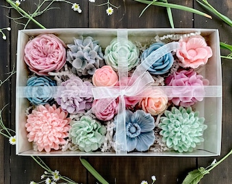 Flower Garden Soap Box – Pastel Floral Soap Set – Handcrafted Gift – Skin Loving Ingredients – Useable Decorative Soaps