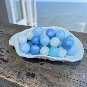 Sea Glass Mini Soaps, Ocean Blue Green Pearl Guest Soaps, Coastal Decor Set