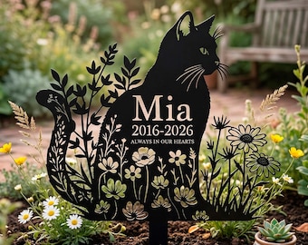 Gepersonaliseerde tuinpaal kat gedenkteken, aangepaste metalen grafmarkering, decor huisdierverlies