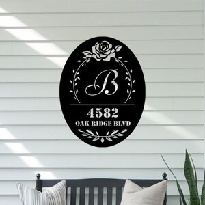 Personalized Metal Name Sign with Rose: Custom Family Monogram