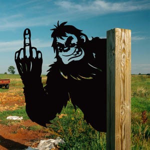 Custom Bigfoot Metal Sign: Funny Sasquatch Flip-Off Art