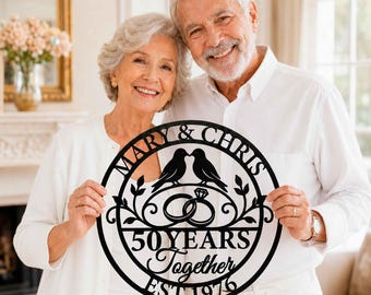 Personalized Anniversary Metal Sign, Custom Couple Names and Wedding Year Wall Art