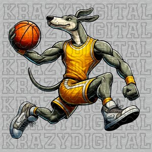 Yellow Greyhound Basketball Mascot PNG, Cartoon Basketball Yellow Mascot, School Mascot Digital Download, Hounds School Mascot, Boys Sports