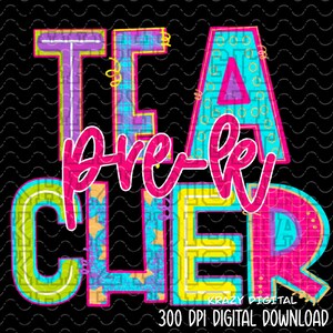 Teacher PNG, School Staff Shirt Design, Bright Neon Letter, New Teacher Work Shirt, First Year PreK Designs, Advisor Mentor Designs