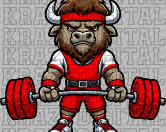 Red Buffalo Powerlifting PNG, Zoo Animal Strong Design, Bison