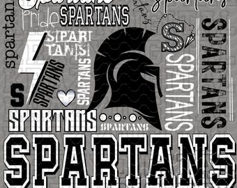 Spartan Mascot Typography PNG, White Typography Cluster PNG, Spartan Collage Spirit Digital File, Collage Words Cursive, Spirit Mom PNG