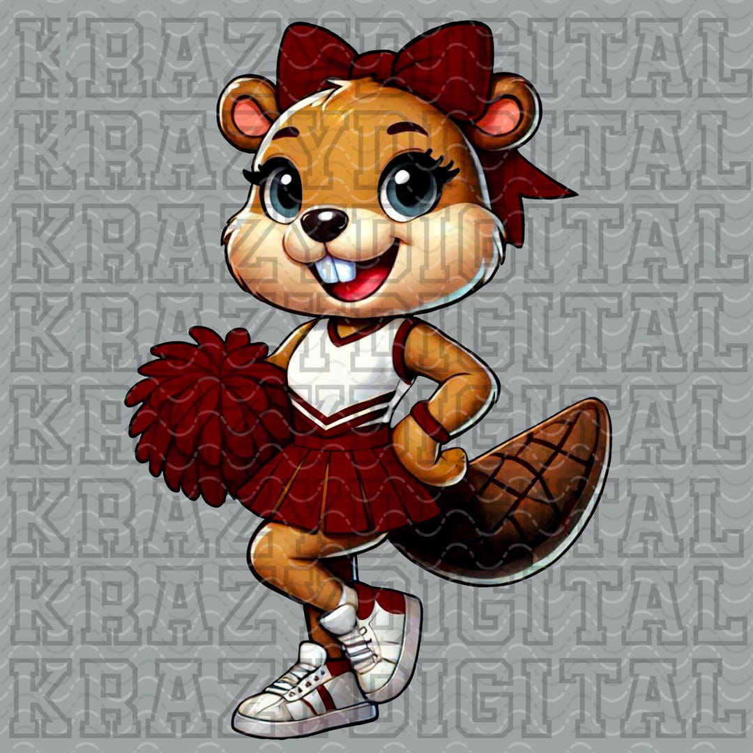 Maroon Cheer Beaver Mascot, Girl Sports Bow PNG, Dance School Mascot ...