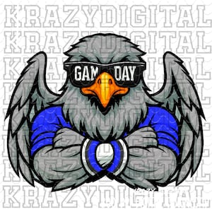 Grey Eagle Blue Mascot Gameday PNG, Cool Falcon PNG, Eagle School Mascot PNG, Eagle Blue Gameday Glasses Sublimation, Playoff Shirt Design