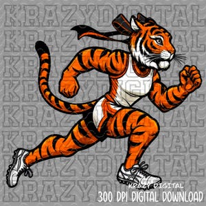 Lady Tiger Orange Track PNG, Tiger Girl Track Mascot PNG, Lady Tiger Running Orange Digital File, Tiger Mom Cross Country PNG, Tiger Sports