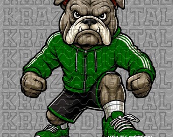 Bulldog Green Athlete PNG, Boy Sports Design, School Mascot Digital File, Strong Bulldog Fan Design Download, Little Bro Spirit Masculine