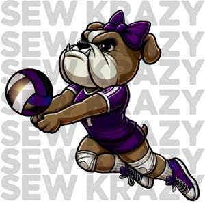 Bulldog Purple Volleyball Mascot PNG, Bulldog Volleyball Digital File, Bulldog School Mascot Purple, Purple Bulldog Volleyball PNG