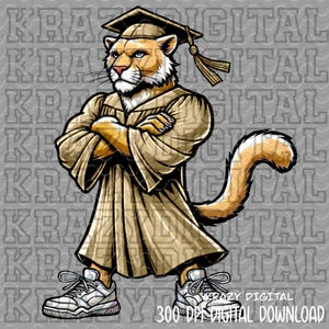 Cougar Gold Senior PNG, Cougar Graduation PNG, Custom Mascot Seniors, Vegas Gold Boy Cougar Mascot DTF, Graduation Kindergarten School Art