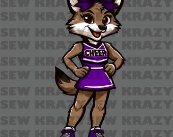 Purple Coyote Cheerleader PNG, Purple Cheer Coyote Design,  Girly Cheer Coyote Bow Artwork, Coyote Dance Team, Coyote Drill team