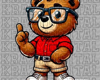 Bear Scholastics, Red Cubs Academics Mascot PNG, Student Council Digital, Studious Boy Bear Design, Smart Guy, Kindergarten Shirt Design