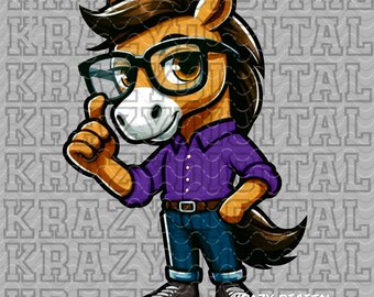 Mustang Back to School Scholastics, Purple Bronco Academics Mascot PNG, Stallion Student Council Digital, Studious Horse Design, Smart Guy