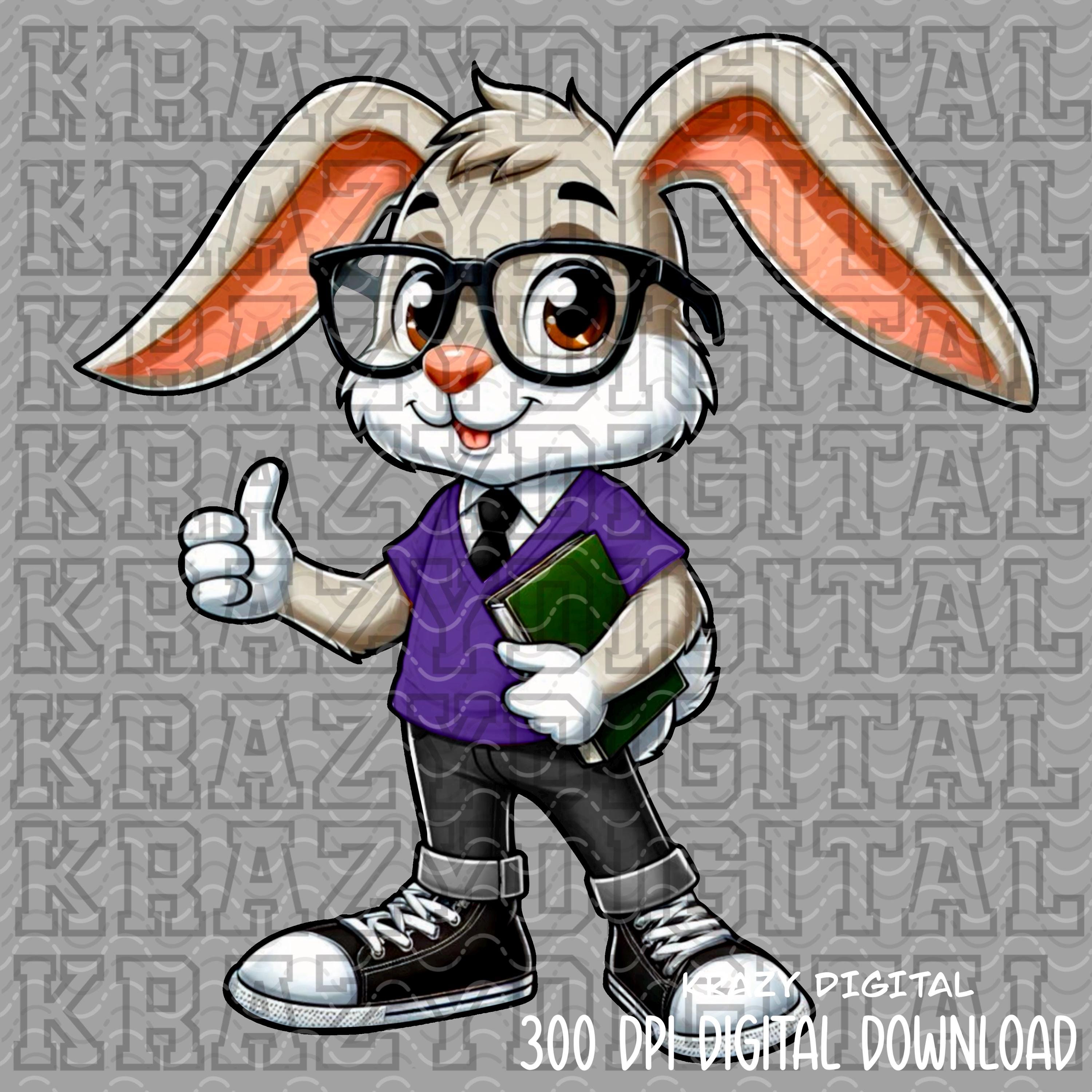Jackrabbit Purple Studious PNG, Bunny Fun Shirt Design, Kids Shirt