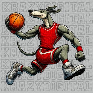 Red Greyhound Basketball Mascot PNG, Cartoon Basketball Greyhound Mascot, Greyhound School Mascot Digital Download, Boys Sports Design
