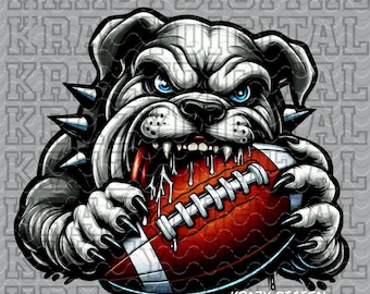 Bulldog Football PNG, Fierce Bulldog Spirit Shirt Design, Bulldog Biting Football, Custom Mascot Design, Playoff Shirt Digital Artwork