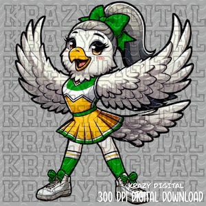 Falcons Cheer PNG, Green Yellow Girl Hawk Cheerleader, Mom Spirit Shirt Design, Falcons Mascot Digital, Green Bird Dance Team Download
