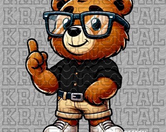 Bear Scholastics, Black Cubs Academics Mascot PNG, Student Council Digital, Studious Boy Bear Design, Smart Guy, Kindergarten Shirt Design