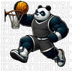 Svart panda basket PNG, djurparksbasketdesign, panda dunkningssporter, svart skolanda, digital pojkebasket