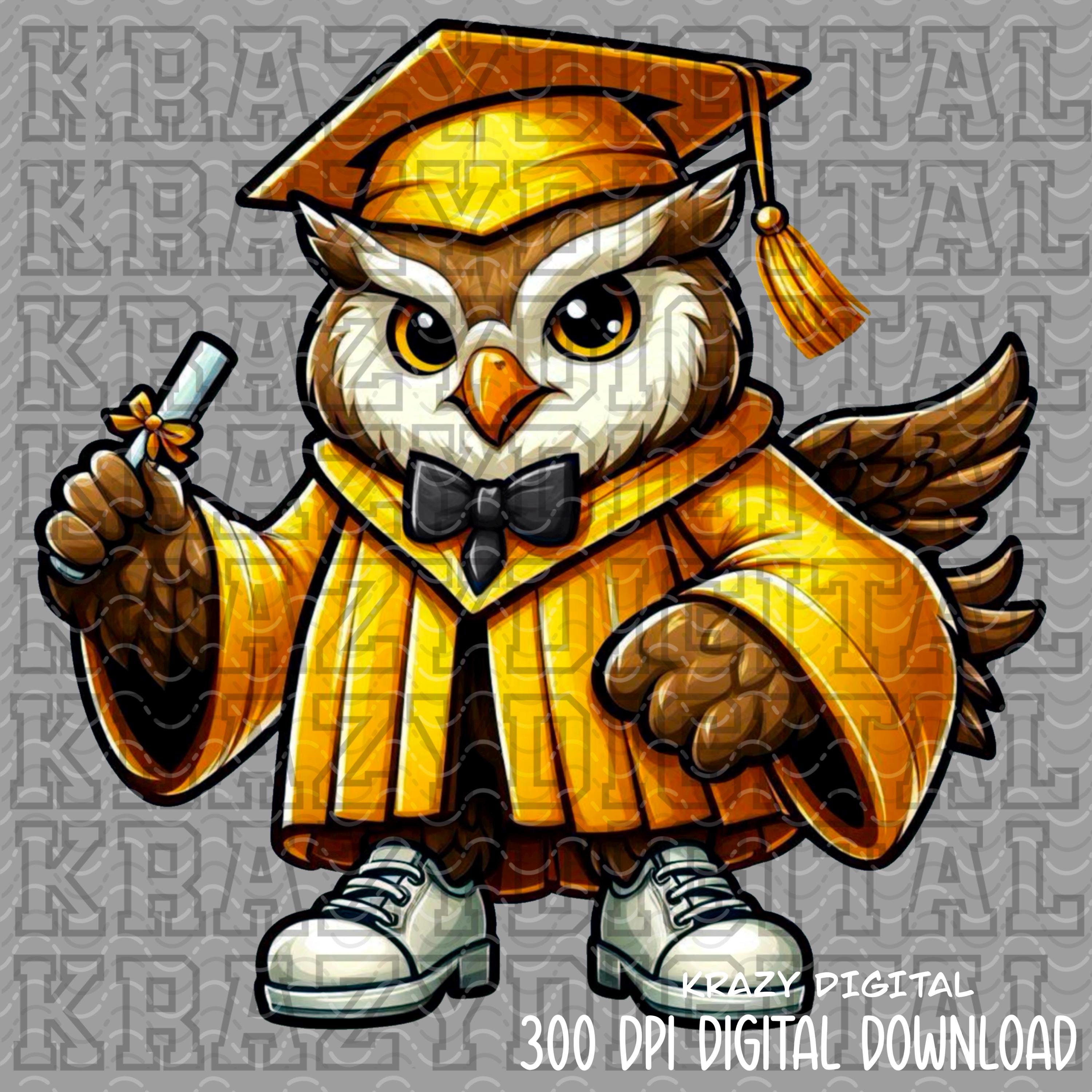 Owl Yellow Graduation PNG,  Boy Owl Senior Mascot, Owl Graduation PNG, Owl Diploma and hat PNG, Owl 
