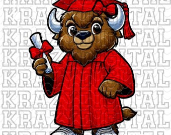 Buffalo Graduation Girl PNG, Red Bison Senior 2026, Kindergarten Graduate Design, Buffalo School Digital, Senior Mom Design