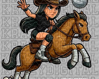 Blue Cowgirl Volleyball PNG, Country Sports Theme, Bucking Bronco Sports Shirt Design, Black Bucking Horse Digital, Mustangs Spirit Designs