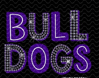 Mascota de Bulldog Morado con Diamantes de Imitación PNG, Mascota de Bulldog con Brillo DTF, Archivo Digital de Fuente de Bulldog, Bulldog con Diamantes de Imitación, Arte de Mascota Deslumbrante