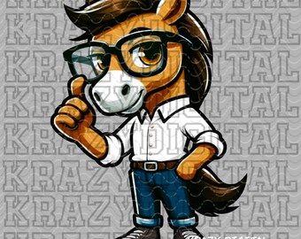 Mustang Back to School Scholastics, White Bronco Academics Mascot PNG, Stallion Student Council Digital, Studious Horse Design, Smart Guy