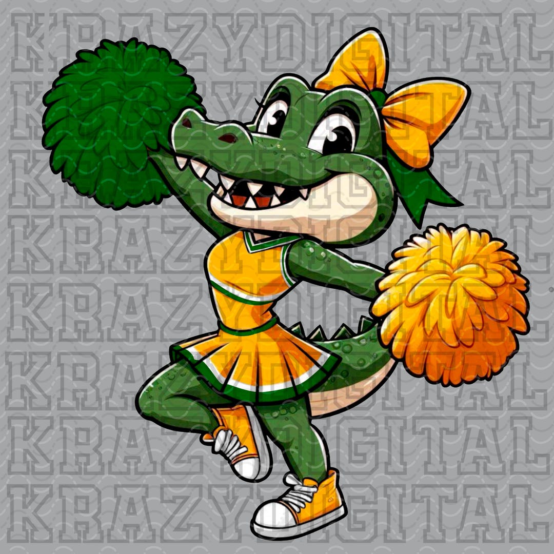 Gator Cheerleader PNG, Yellow Green Gator Girl Dance, Crocodile School ...