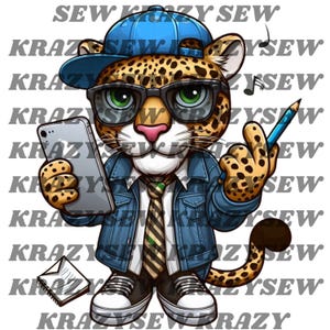 Jaguar School Boy PNG, Back To School Cheetah Artwork, Cool Jaguar Digital File, Ocelot School Mascot Artwork, Scholarly Leopard Design