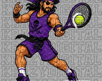 Pirate Tennis PNG, Purple Pirate Boy Digital File, Men Team Sports Art, Little Brother Spirit, Custom Mascot File, Sports Awards