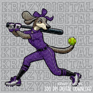 Purple Greyhound Softball Mascot PNG, Cartoon Greyhound Mascot, Greyhound Mom Digital Download, Brother Spirit Design, Custom Mascot PNG